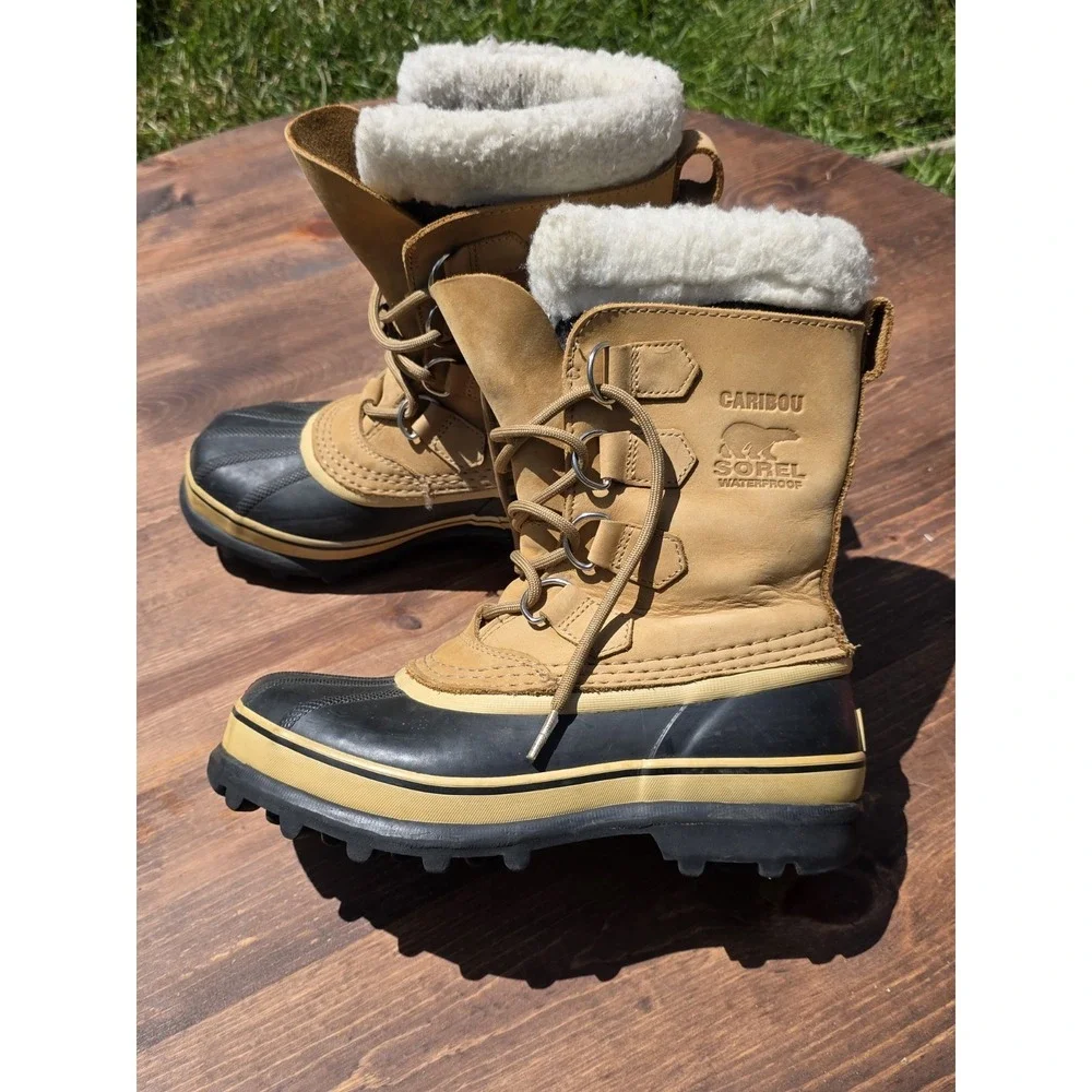 Sorel Caribou Waterproof Winter Snow Boots Women's Size 6 Tan Black Insulated...